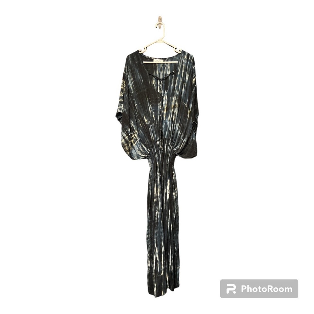 Smocked Waist Tie Front Ava Sky Maxi Dress